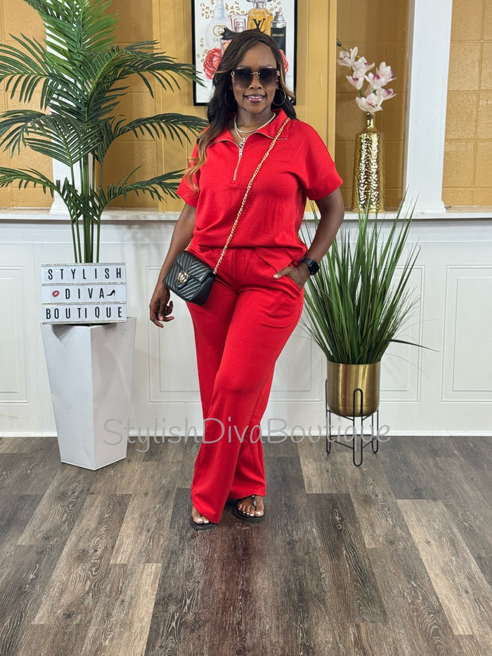 Polished Ease Half Zip Set Up to 3XL (Red)