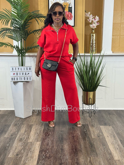 Polished Ease Half Zip Set Up to 3XL (Red)