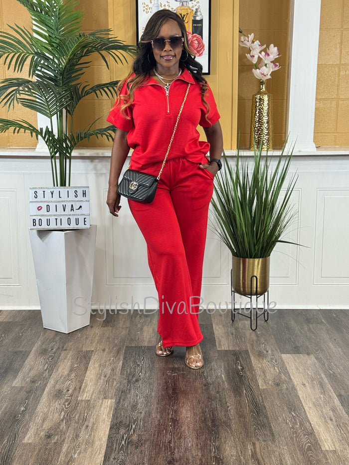 Polished Ease Half Zip Set Up to 3XL (Red)