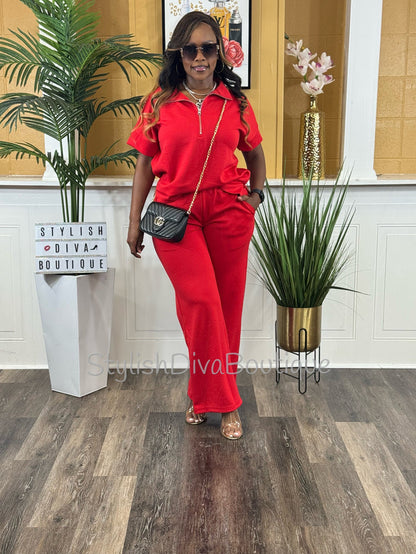 Polished Ease Half Zip Set Up to 3XL (Red)