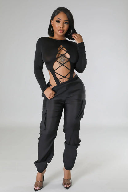 Poolside Days Sheer Cargo Pants – Black High-Waisted Organza Style