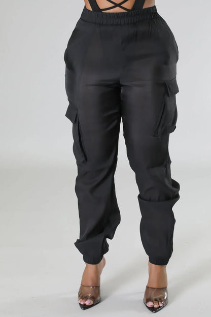 Poolside Days Sheer Cargo Pants – Black High-Waisted Organza Style