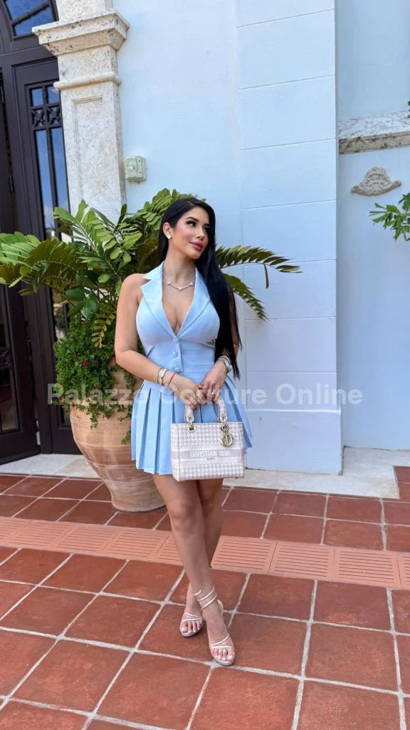 Power Play Pleated Skirt Set (Blue)