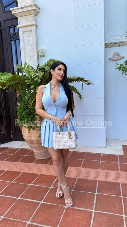 Power Play Pleated Skirt Set (Blue)