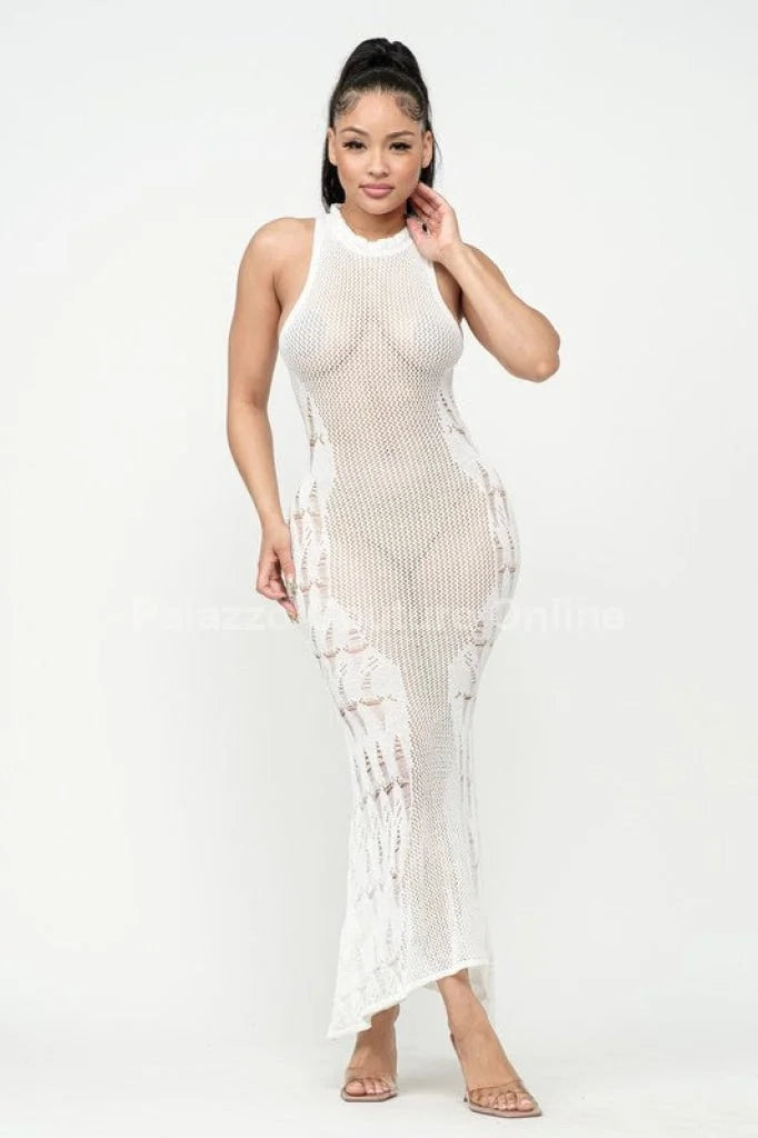 Private Island White Maxi Dress – Knit Sheer Maxi