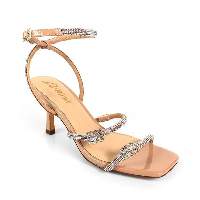 Radiance Julieta Rhinestone Buckle Heels  - (Nude)