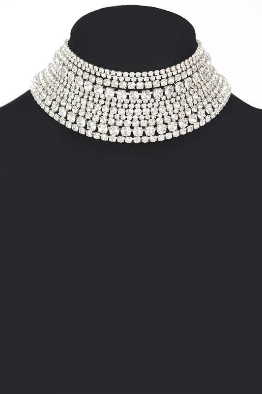 Radiant Allure Multi-Layer Rhinestone Choker - Silver