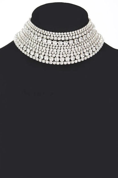 Radiant Allure Multi-Layer Rhinestone Choker - Silver