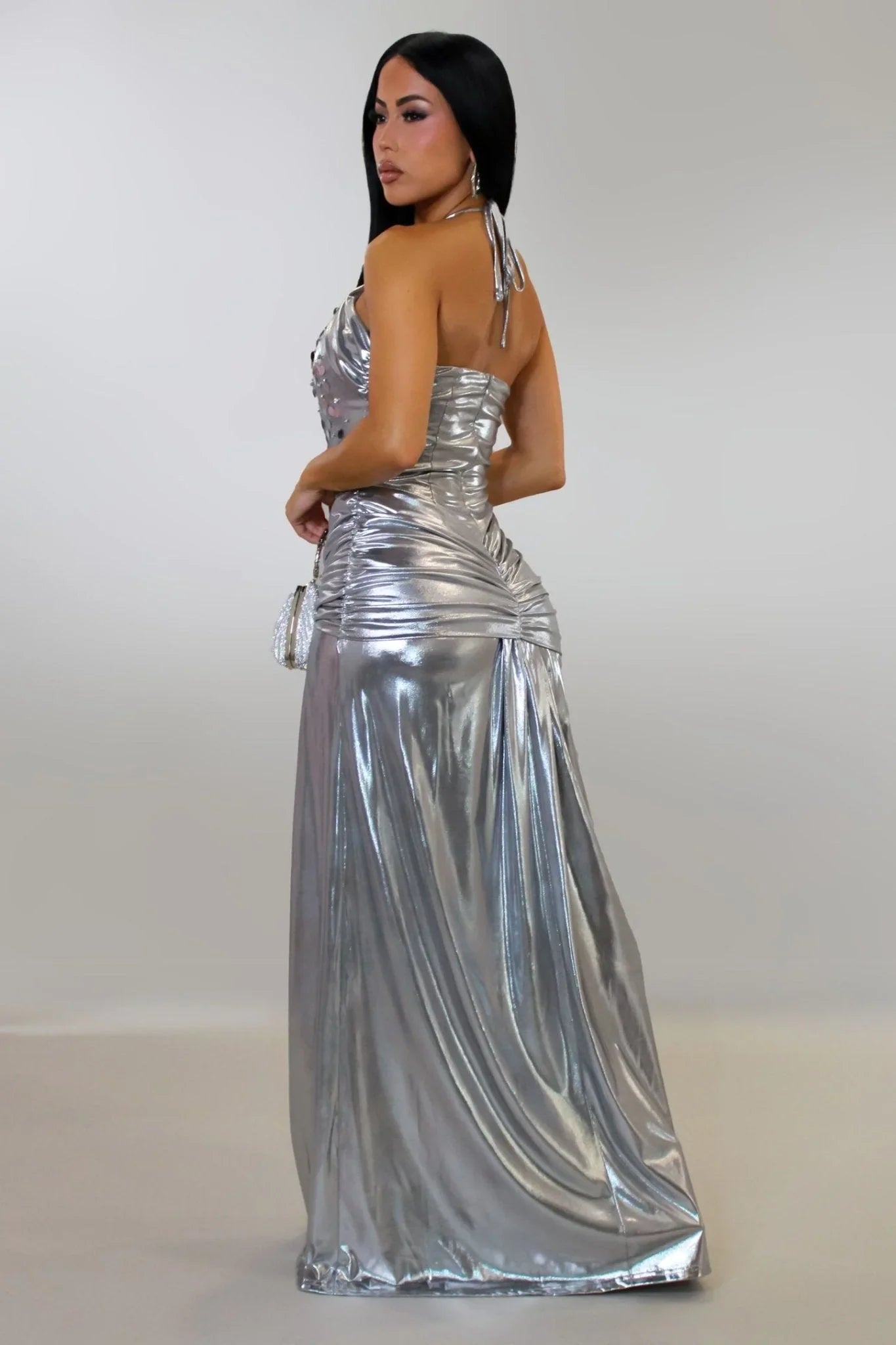 Radiant Crystal Metallic Gown - Silver