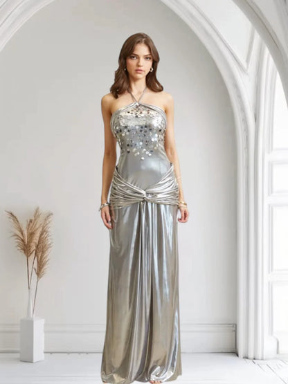 Radiant Crystal Metallic Gown - Silver