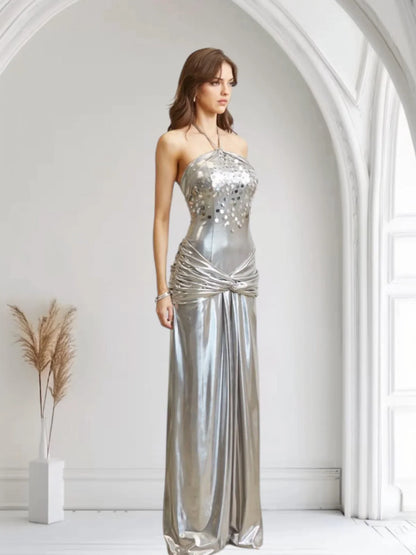 Radiant Crystal Metallic Gown - Silver