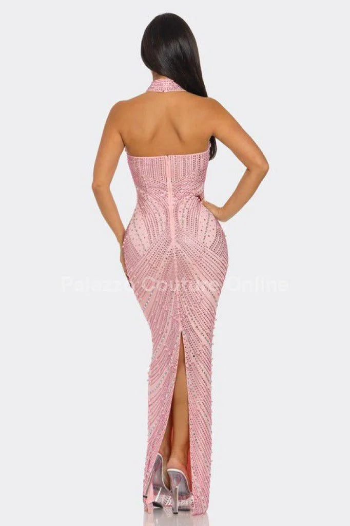 Radiant Pearl Mesh Gown Maxi Dress