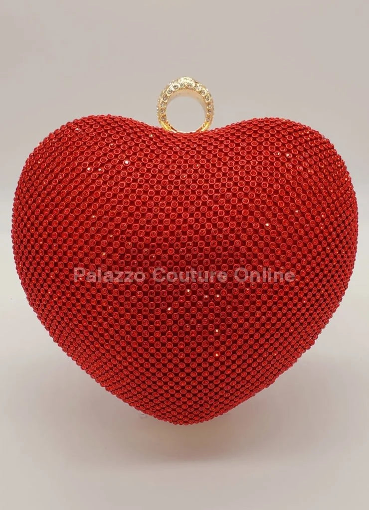 Red Heart Clutch – Rhinestone Sparkle Evening