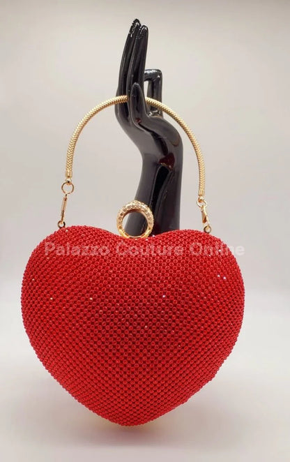 Red Heart Clutch – Rhinestone Sparkle Evening