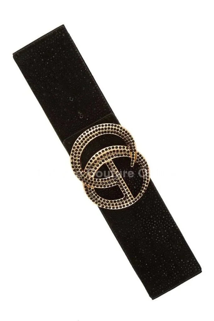 Rhinestone GO Buckle Elastic Belt (Black)