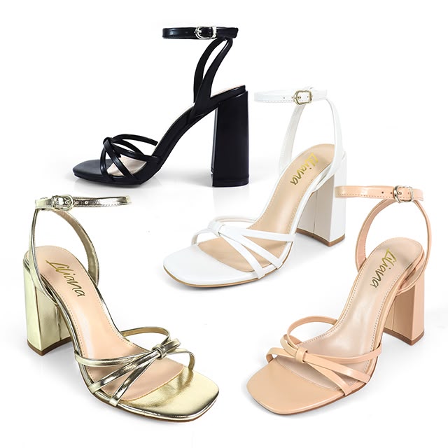 Rodeo Strappy Block Heels Nude