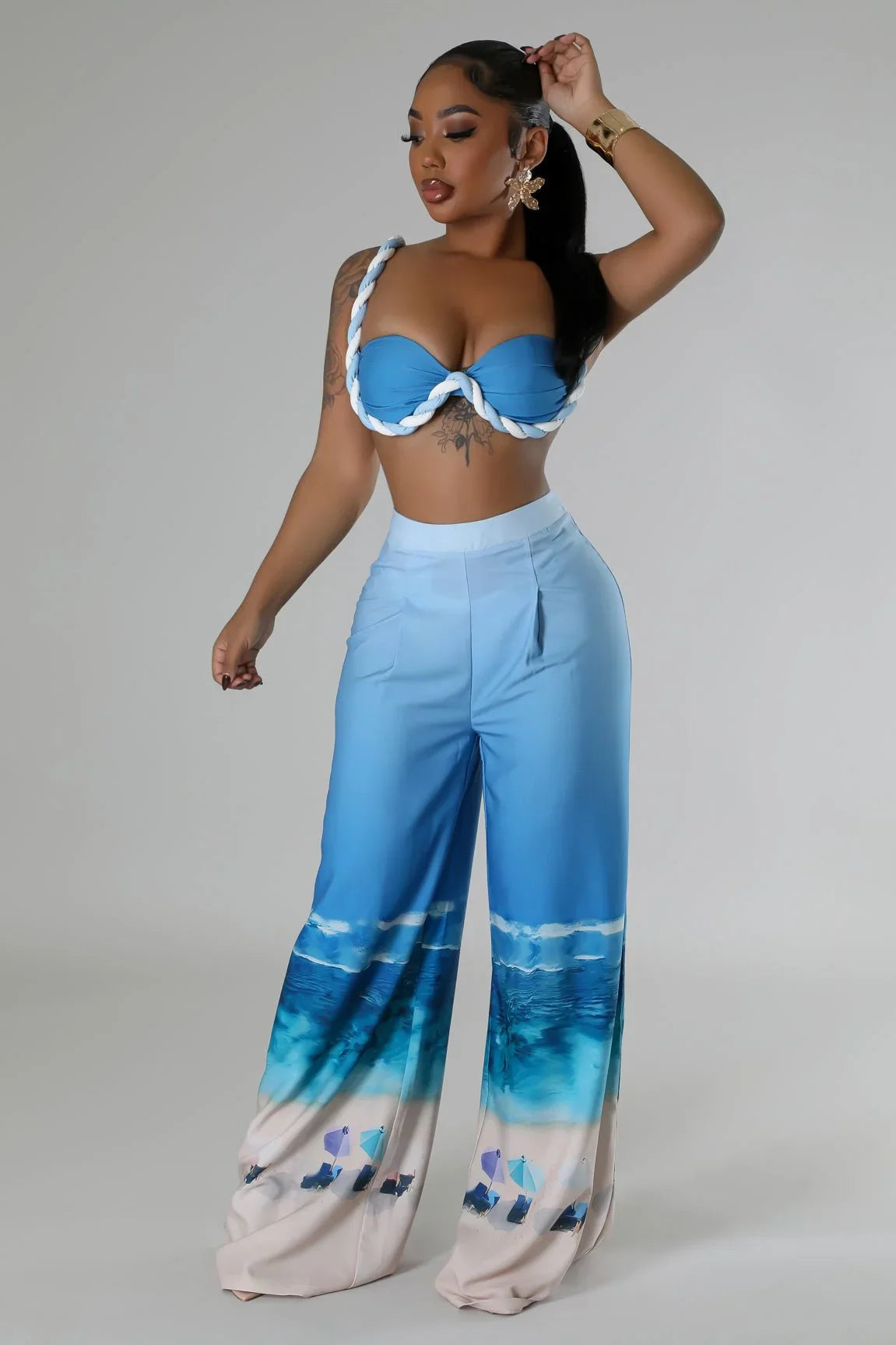 Romantic Getaway Pant Set - Blue