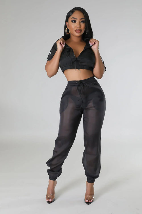 Rosaley Sheer Pant Set (Black) – Cropped Hoodie & High-Waist Pants