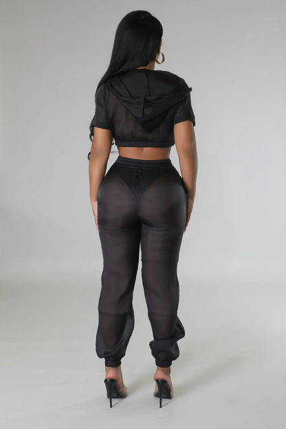 Rosaley Sheer Pant Set (Black) – Cropped Hoodie & High-Waist Pants