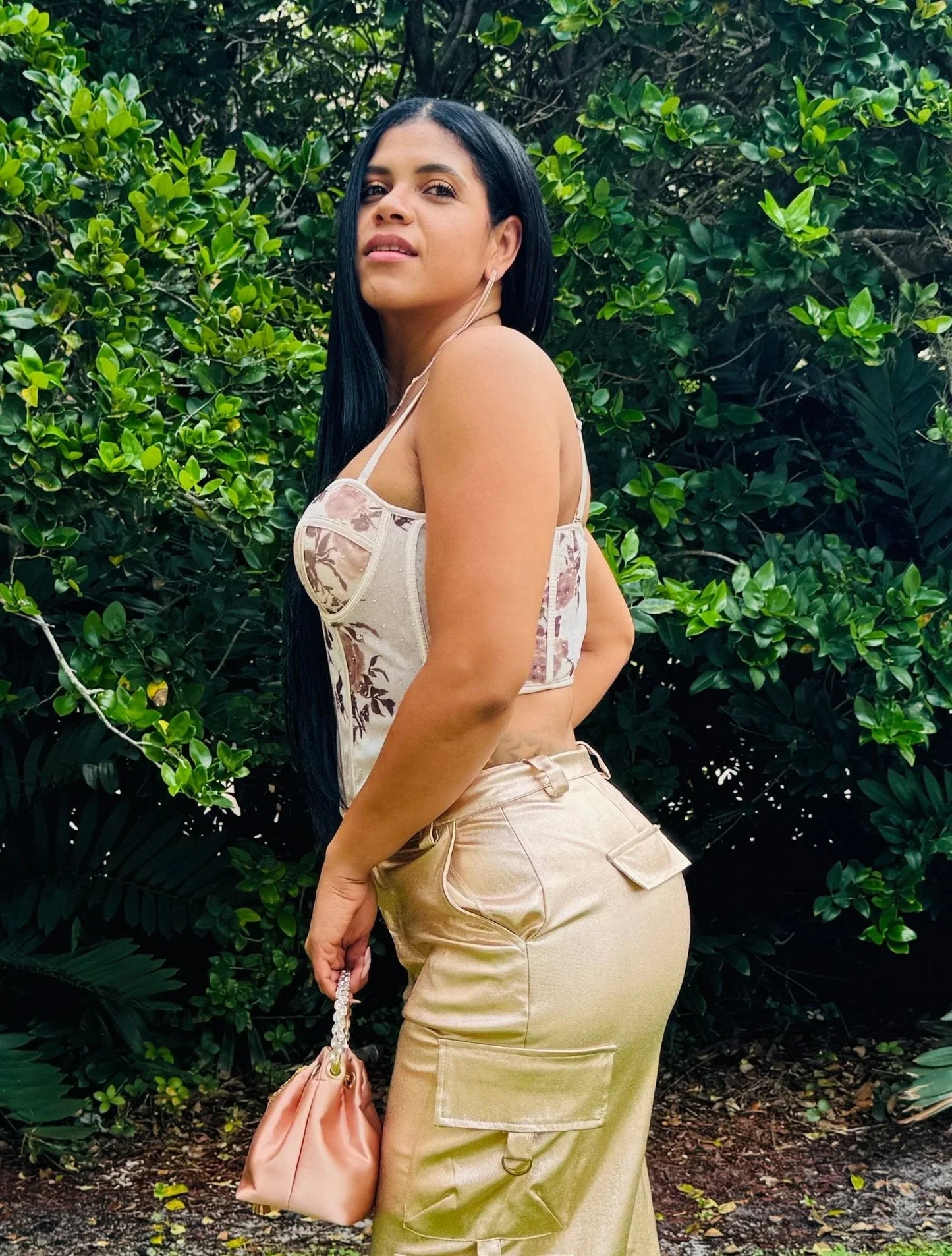 Rosé Bloom Mesh Corset Top with Floral Detail