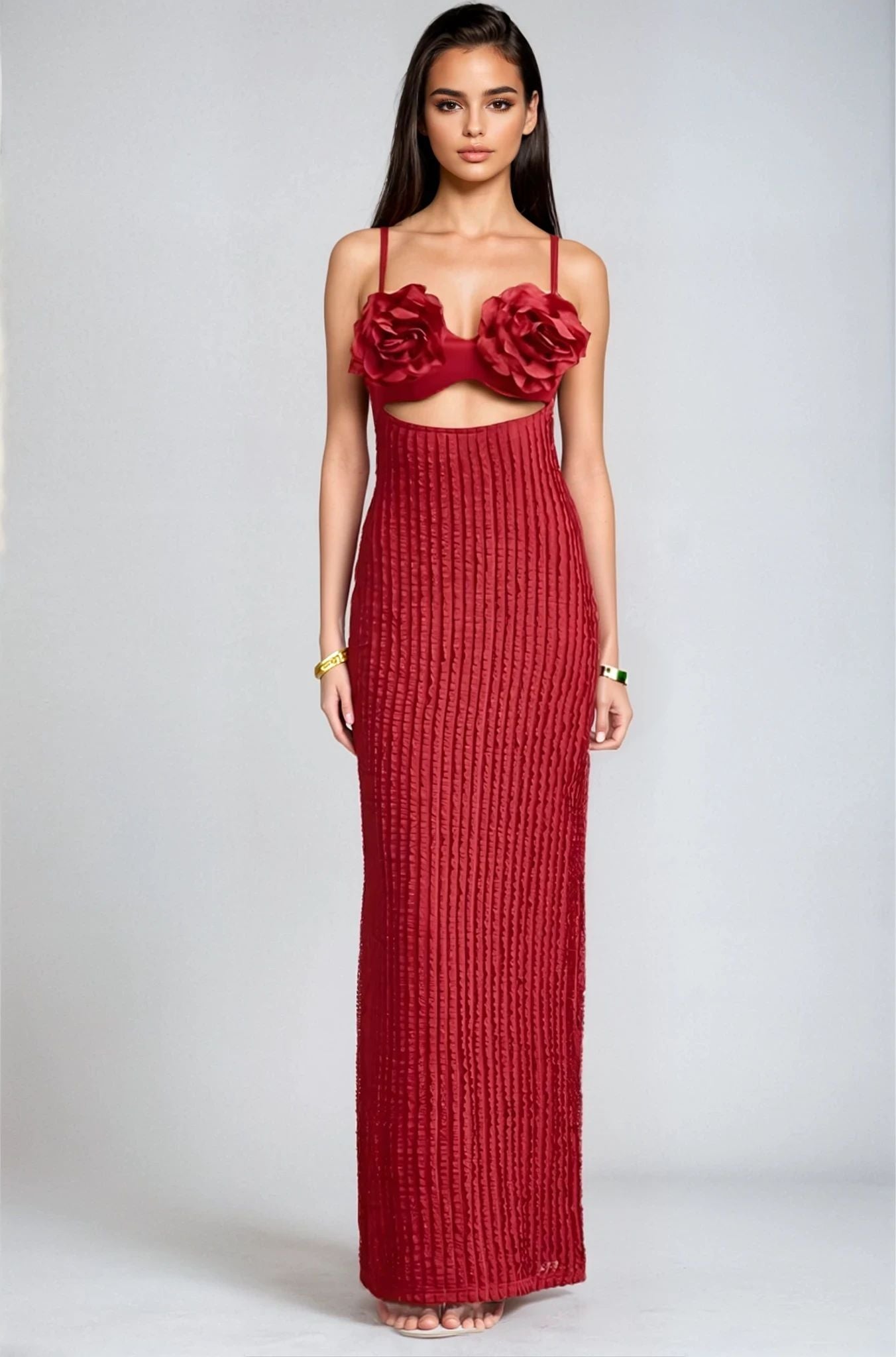 Rosette Embrace Maxi Dress – Burgundy