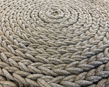 Round Ottoman W/ Grey Sweater Weave Cover