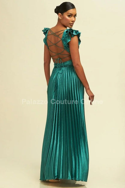 Ruffle Pleated Maxi Dress (Hunter Green)