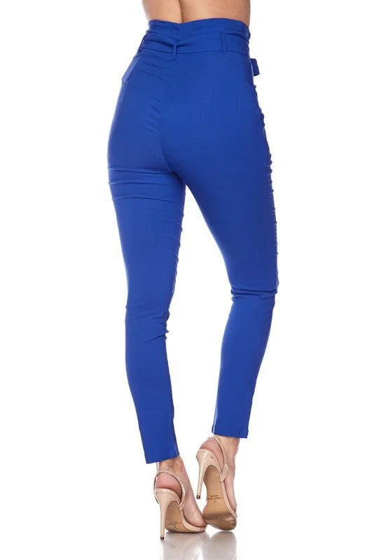 Rylee Royal Blue Pants – High Waist Tie Belt Skinny Fit
