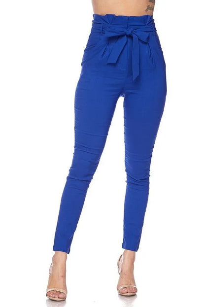 Rylee Royal Blue Pants – High Waist Tie Belt Skinny Fit