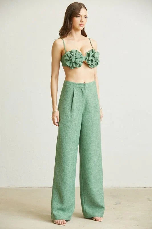 Sahara Flowers Pant Set - Sage Green