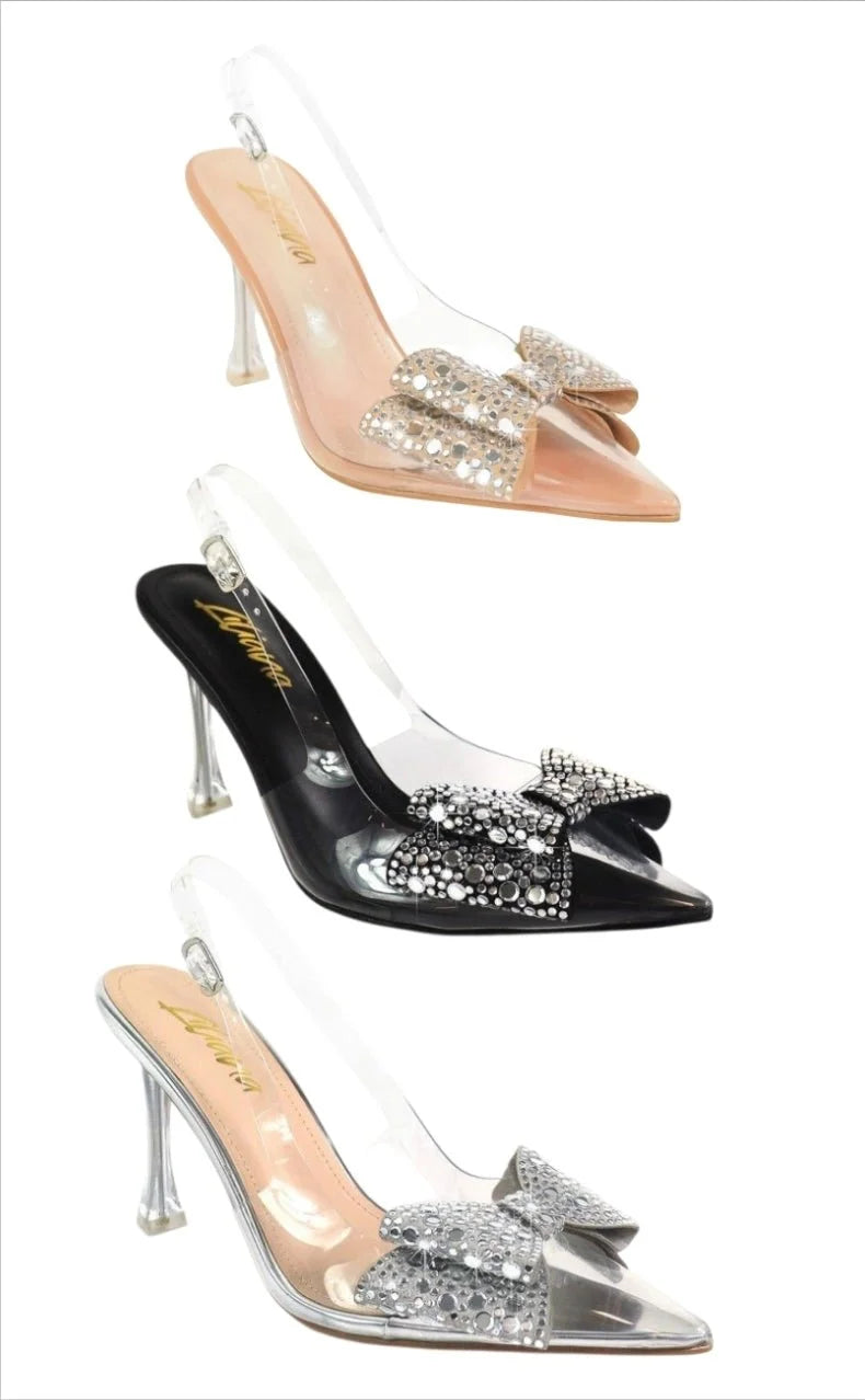Sakina Crystal Bow Heels Silver