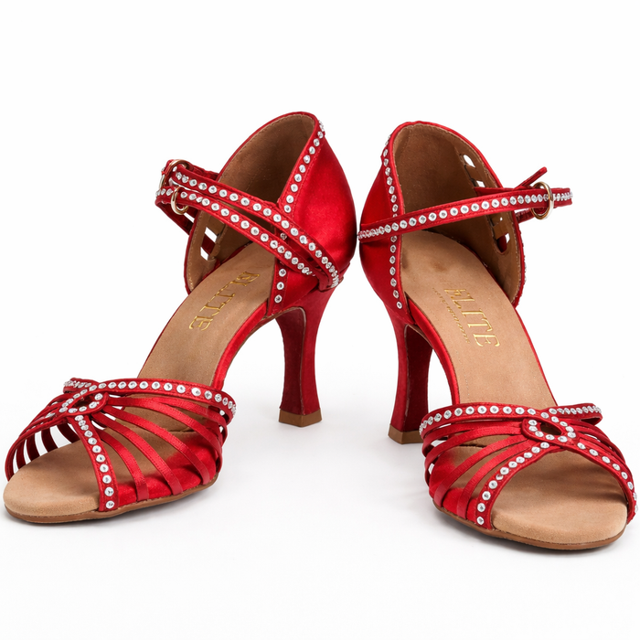 Sandales à talons rouges à strass - Élégance glamour
