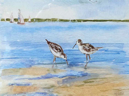 'Sandpiper Beach I' Watercolor Print Doublre Matted Driftwood Frame