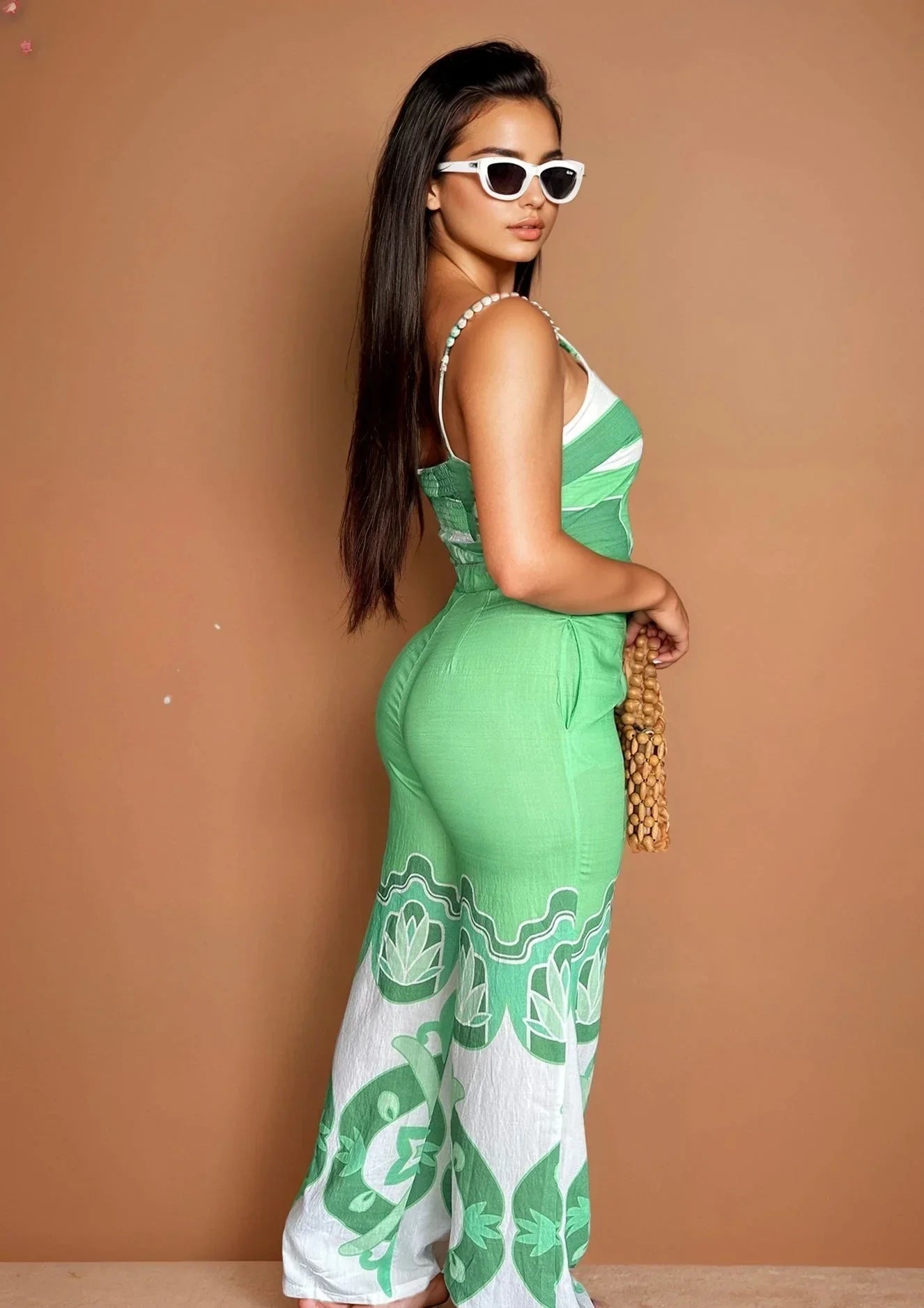 Santorini Dreams Printed Pant Set Green