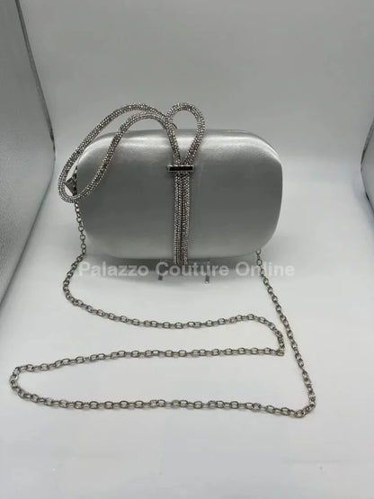 Satin Night Rhinestone Silver Clutch Bag