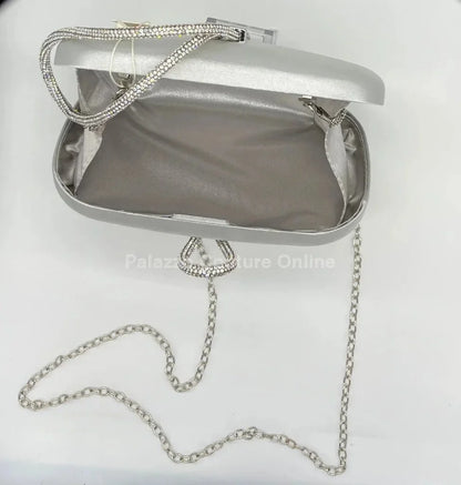 Satin Night Rhinestone Silver Clutch Bag
