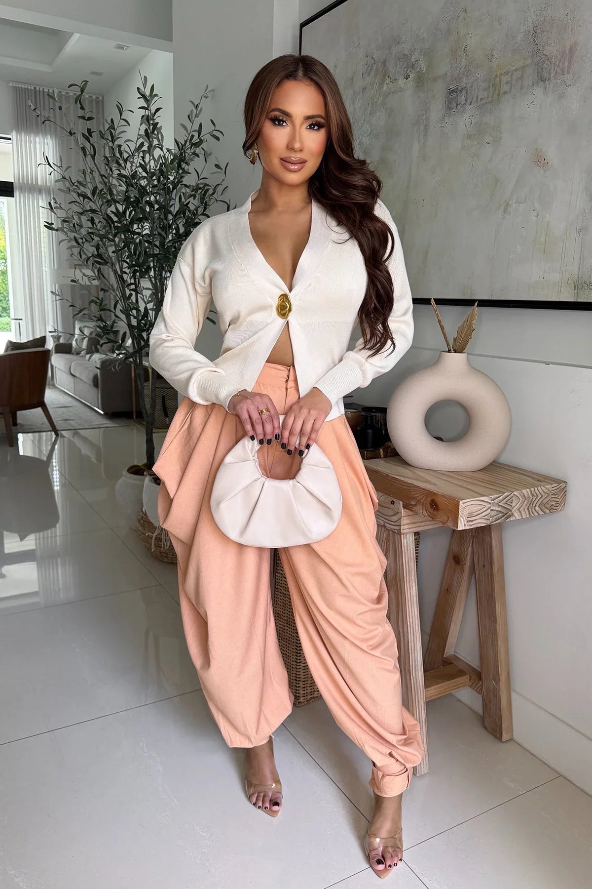 Sculpted Elegance Knit Sweater - Ivory