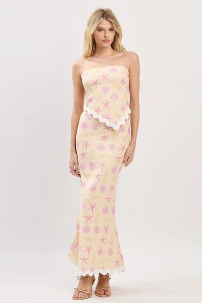 Seashell Muse Mermaid Skirt Set – Pale Yellow Two-Piece