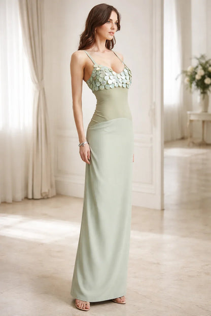 Seashell Muse Sculpted Maxi Dress - Sage