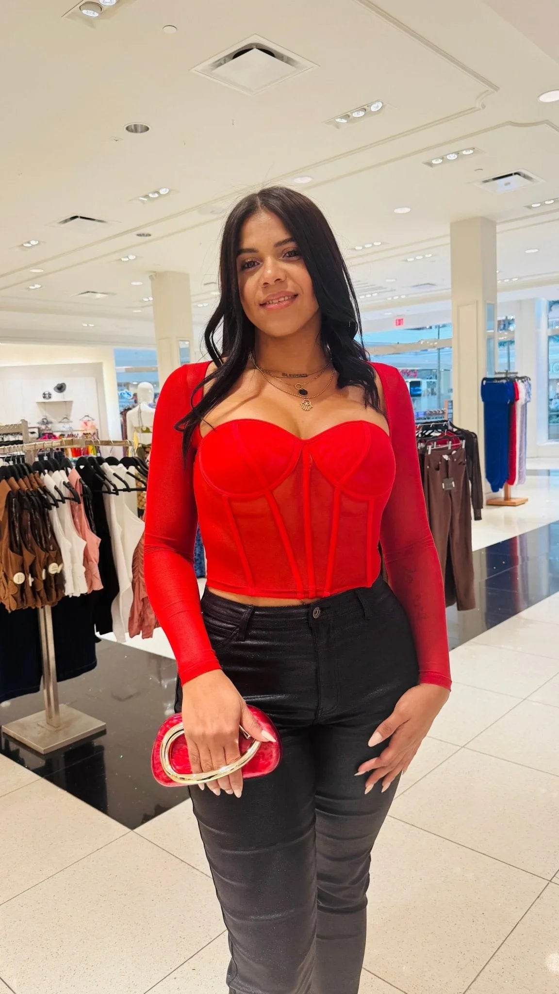 Seductress Mesh Corset Top - Red