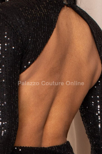 Sequin Mock Neck Maxi Dress (Black)