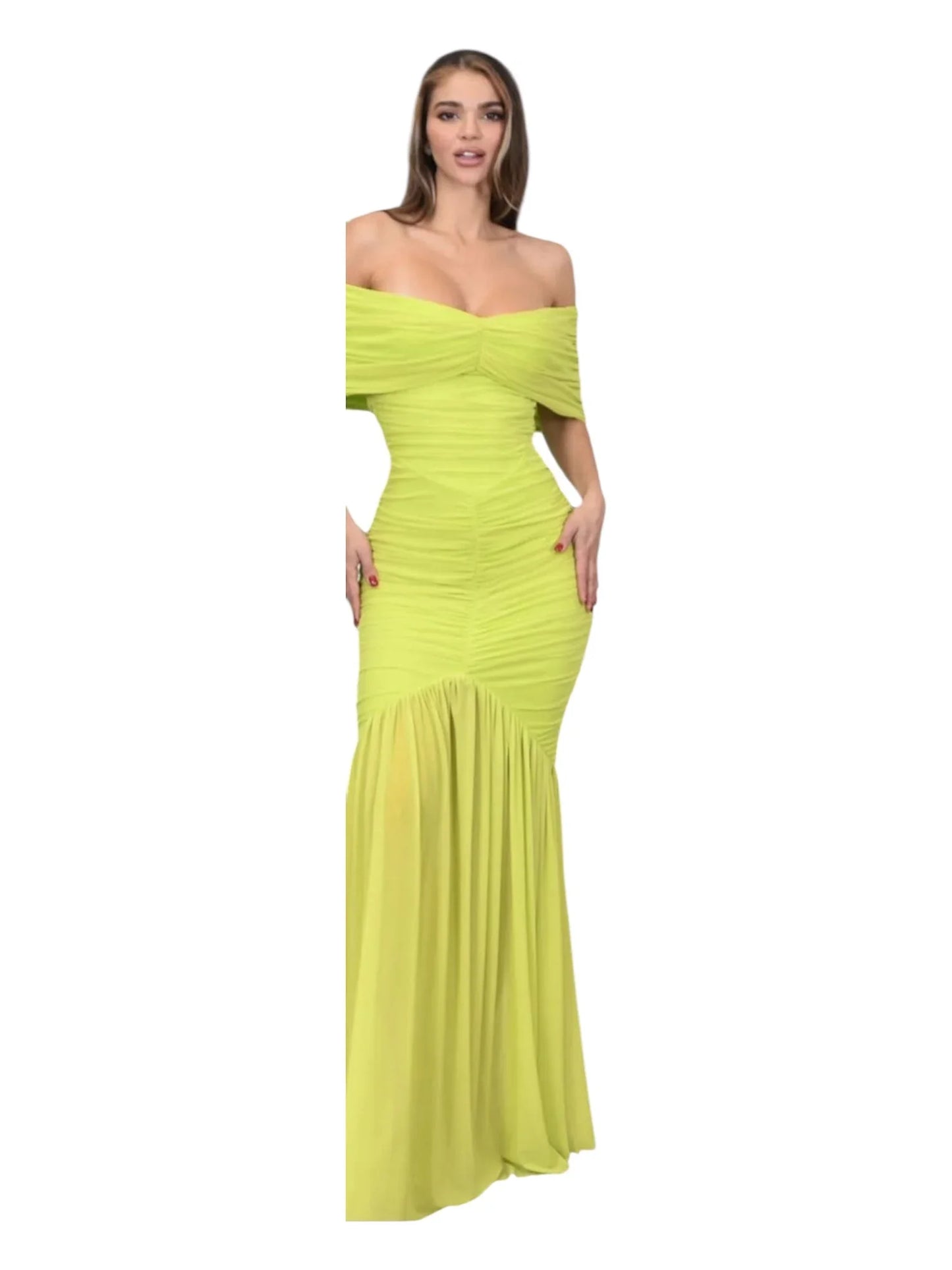 Seraphina Draped Elegance Gown Maxi Dress - Chartreuse