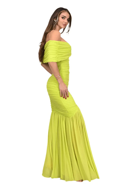 Seraphina Draped Elegance Gown Maxi Dress - Chartreuse