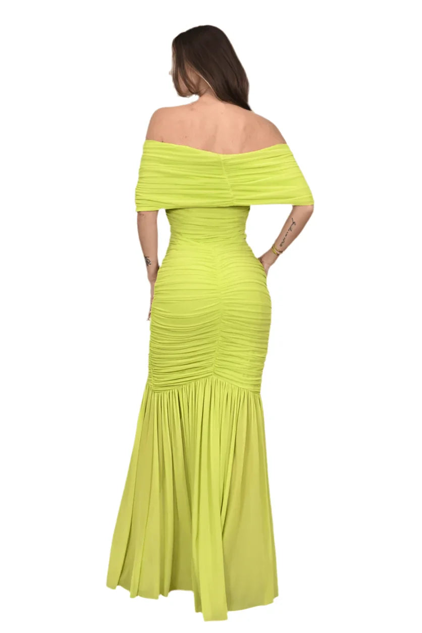 Seraphina Draped Elegance Gown Maxi Dress - Chartreuse