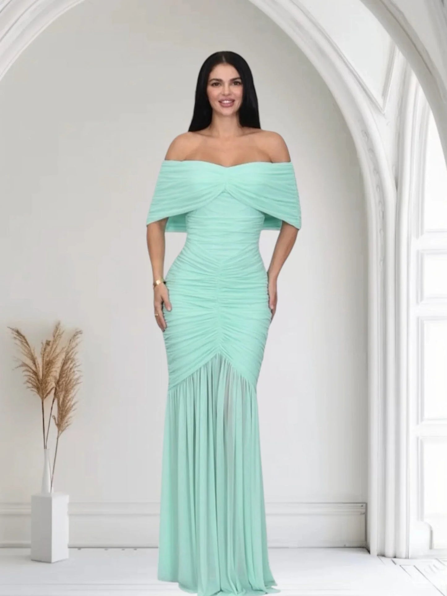 Seraphina Draped Elegance Gown Maxi Dress - Mint