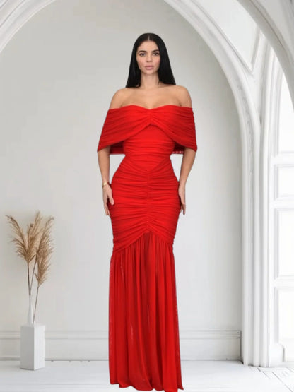 Seraphina Draped Elegance Gown Maxi Dress - Red