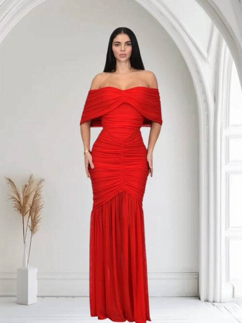 Seraphina Draped Elegance Gown Maxi Dress - Red