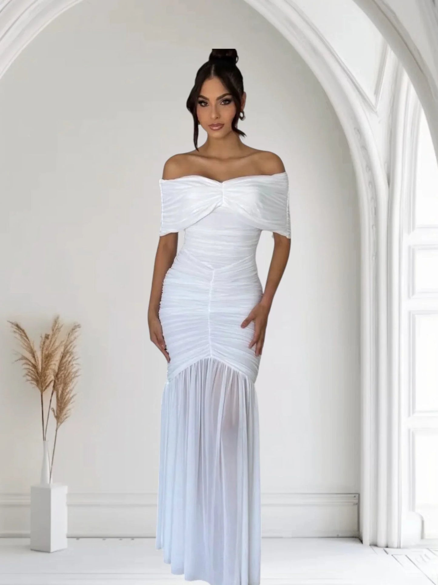 Seraphina Draped Elegance Gown Maxi Dress - White