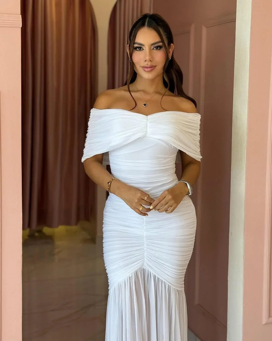 Seraphina Draped Elegance Gown Maxi Dress - White