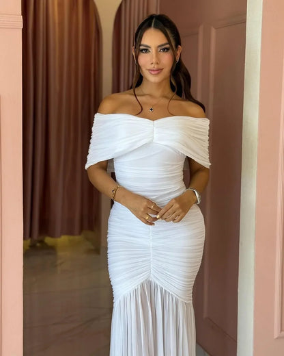 Seraphina Draped Elegance Gown Maxi Dress - White